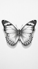 Elegant Butterfly Sketch in Black and White.