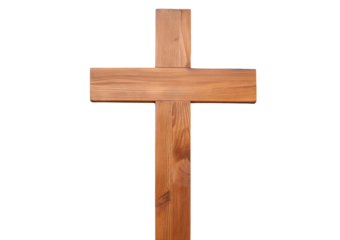 Wooden cross isolated on a transparent or white background