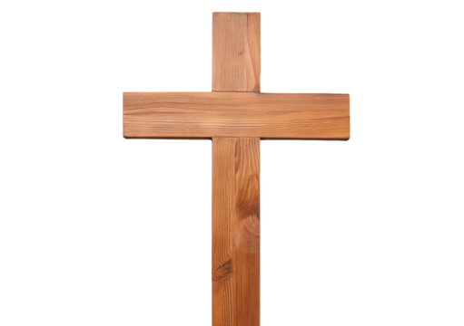 Wooden cross isolated on a transparent or white background