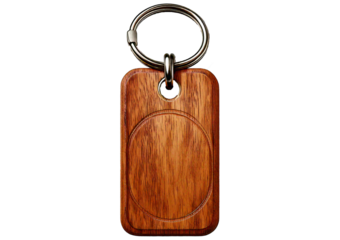 Wooden Keychain Tag with Metal Ring isolated on a transparent or white background