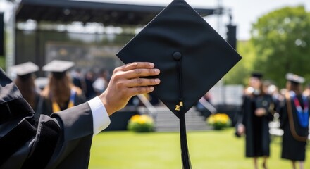 Graduation Ceremony Celebration with Cap in Hand.