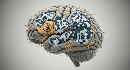 Intricate Human Brain with Gears and Mechanical Elements.