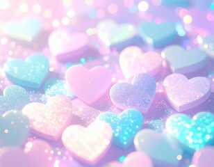 Fototapeta premium ゆめかわいいキラキラハートの背景画像。Generated AI