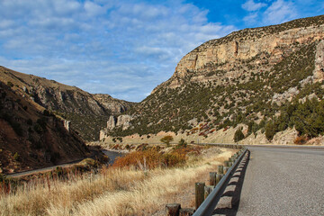 Autumn View along US 20 North on the Wind River Canyon Scenic Byway between Shoshoni and Thermopolis Wyoming.