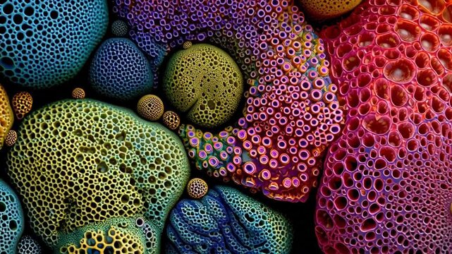 Colorful abstract pattern with textured circular shapes and vibrant hues