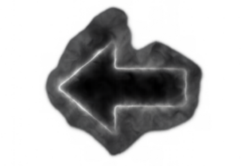 Black smoky arrow with a bright outline pointing left. Concept of previous direction, back, loading, return, or navigation icon