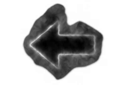 Black smoky arrow with a bright outline pointing left. Concept of previous direction, back, loading, return, or navigation icon