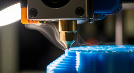 Macro Close-Up of 3D Printer Nozzle Printing
