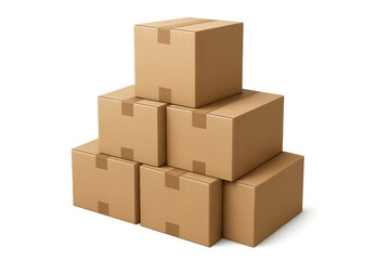 Fototapeta premium Cardboard shipping boxes stacked in a pyramid, representing delivery, logistics, and moving goods on a transparent background