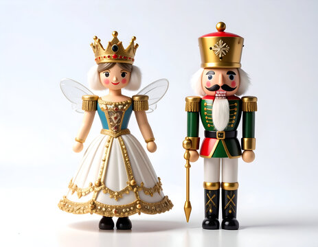 Festive nutcracker and sugar plum fairy figurines celebrating the Christmas holiday season with traditional decor