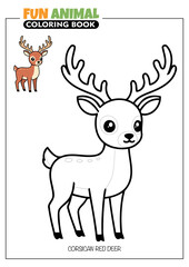 ute Corsican Red Deer Coloring Book Page for Kids with a Full Color Reference