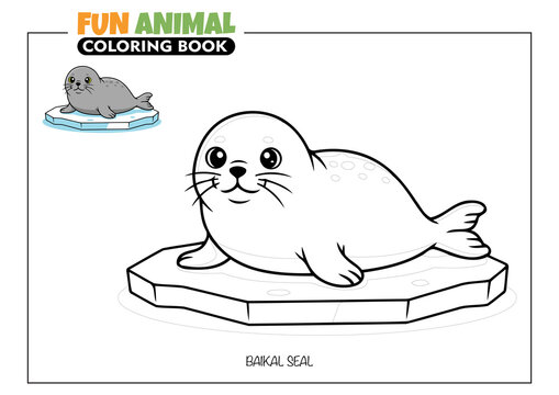 Cute Baikal Seal (Nerpa) Coloring Book Page for Kids with a Full Color Reference
