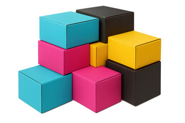 Obraz premium Cmyk printing colors represented by stacked cubes, abstract 3d design showing color theory and modern graphic presentation