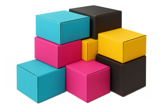 Cmyk printing colors represented by stacked cubes, abstract 3d design showing color theory and modern graphic presentation
