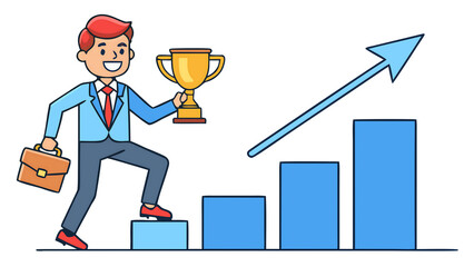 Man holding trophy and climbing stairs