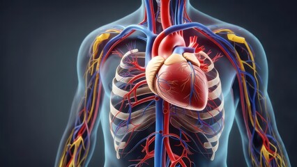 Human heart and circulatory system anatomy illustration