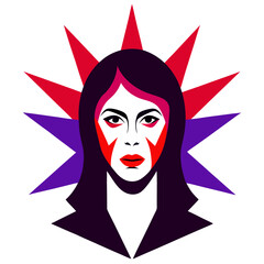 Woman with striking red and purple geometric face paint  vector on white background.