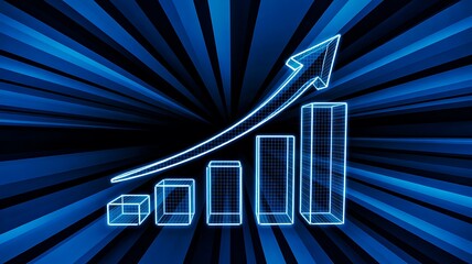 3d blue graph showing business growth and financial success concept
