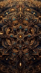 Intricate mandala design with gold and blue accents