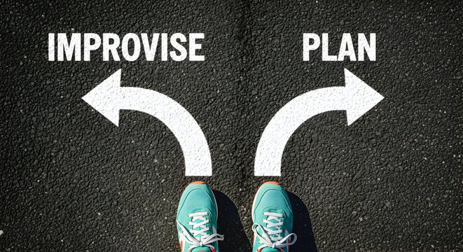 Choosing your path between spontaneous improvisation and strategic planning, a moment of decision on the road ahead.