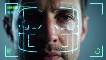 Facial recognition technology scanning a mans face for identification purposes. - Powered by Adobe