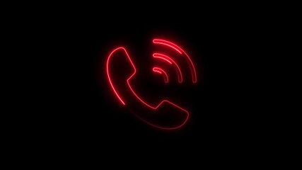 Glowing red neon phone symbol on black background communication concept - Powered by Adobe