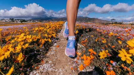 Premium Joyful Woman Running Through Blooming Fields Lifestyle Marketing Content for Authentic Happiness and Freedom Campaigns