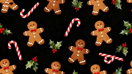 Gingerbread men candy canes holly