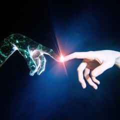 Premium AI-Human Interaction Retro Cyberpunk Technology Concept for Modern Tech Marketing and Social Media Advertising