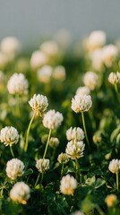 Premium White Clover Meadow in Gentle Breeze Inspiring Eco-Minimalist Imagery for Wellness Marketing and Social Media