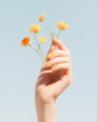 Authentic Hand Holding Yellow Wildflowers Minimalist Design for Premium Lifestyle Marketing and Social Media Content