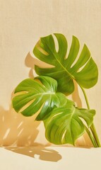 Modern Monstera Leaves Calming Botanical Flat Lay for Wellness Marketing, Inspiring Minimalist Social Media Content