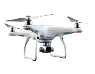 isolated White Drone Unmanned Aerial Vehicle with Camera on Transparent Background PNG