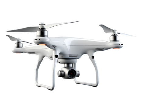 isolated White Drone Unmanned Aerial Vehicle with Camera on Transparent Background PNG