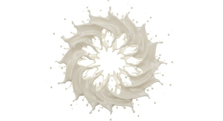 Dynamic splash of creamy liquid forming a captivating radial design against pure white backdrop
