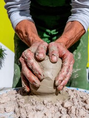 Professional Hands Shaping Biomorphic Organic Clay Sculpture Authentic Creation for Design Marketing and Editorial Use