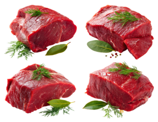 fresh raw beef cuts on transparent background.