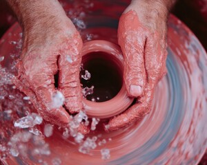 Fototapeta premium Authentic Hands Shaping Clay Capturing the Professional Process of Handcrafting for Modern Lifestyle and Marketing Content
