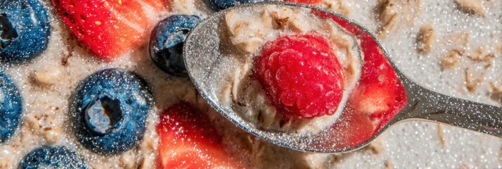 Authentic Morning Comfort Macro Shot of Blueberry Oatmeal with Berries for Lifestyle Marketing and Wellness Content