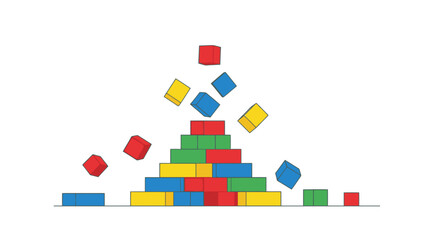 Fototapeta premium Illustration of a collapsing tower made of colorful building blocks, symbolizing failure, risk, and deconstruction