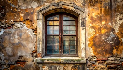 Old Window in Weathered Wall - Architectural Detail and Texture.
