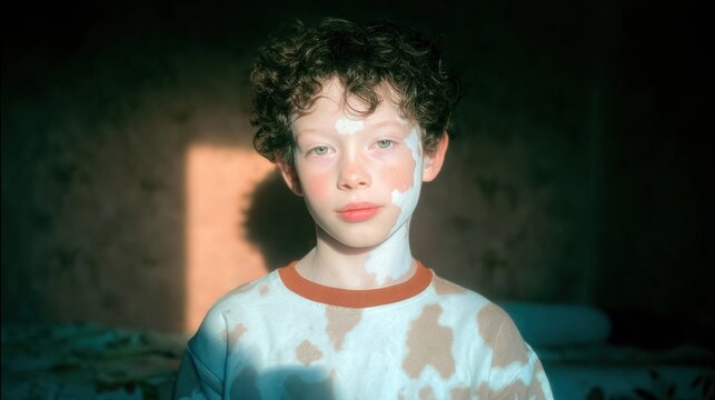 Authentic Young Boy Vitiligo Portrait Premium Lifestyle Content for Diversity Marketing and Inclusive Social Media Campaigns