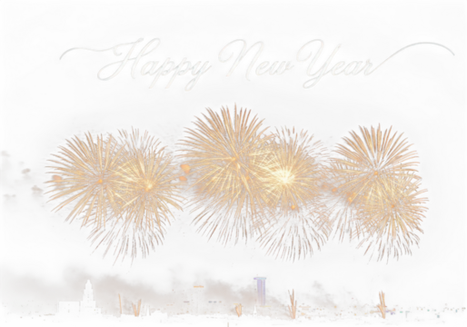 Golden fireworks display celebrating happy new year isolated on transparent background