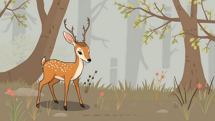 Little deer eating in the wild