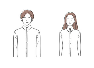 長袖シャツを着た男性と女性のイラストセット