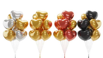 Elegant heart shaped balloons in gold silver red and black for celebrations