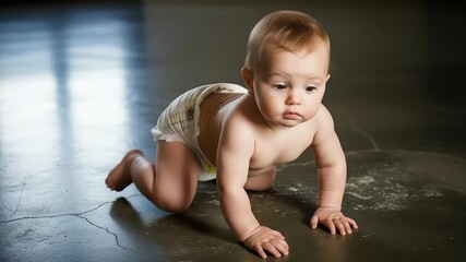 Crawling Journey: A Baby's First Steps Towards Independence and Discovery on Textured Floor