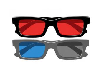 Classic red and blue anaglyph 3d glasses isolated on transparent background