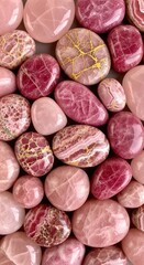 Pink polished gemstone background with marble texture and natural crystal pattern