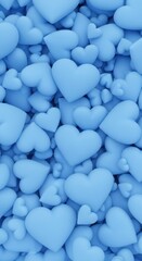 Blue heart pattern background with 3d romantic love concept and minimal texture